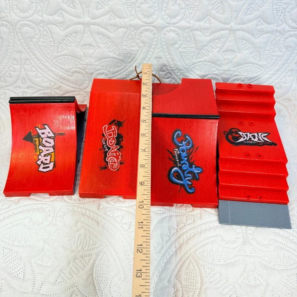 Tech Deck Fingerboard Ramp Lot Orange Quarter Pipe Kicker Stair Set Pre-owned